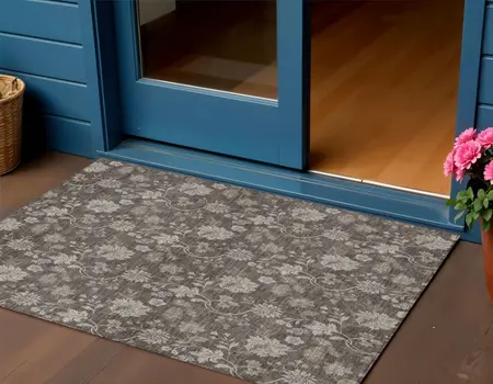 3' X 5' Chocolate Beige And Taupe Floral Washable Indoor Outdoor Area Rug