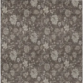 5' X 8' Chocolate Beige And Taupe Floral Washable Indoor Outdoor Area Rug