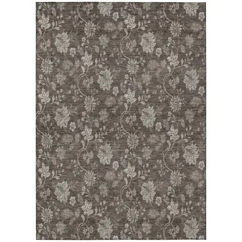 5' X 8' Chocolate Beige And Taupe Floral Washable Indoor Outdoor Area Rug