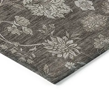5' X 8' Chocolate Beige And Taupe Floral Washable Indoor Outdoor Area Rug