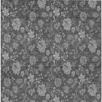 8' X 10' Gray Charcoal And Silver Floral Washable Indoor Outdoor Area Rug