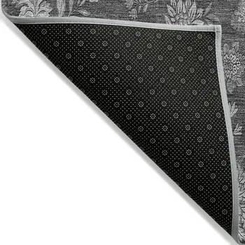 10' X 14' Gray Charcoal And Silver Floral Washable Indoor Outdoor Area Rug