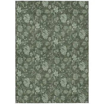 3' X 5' Olive Green And Artichoke Green Floral Washable Indoor Outdoor Area Rug