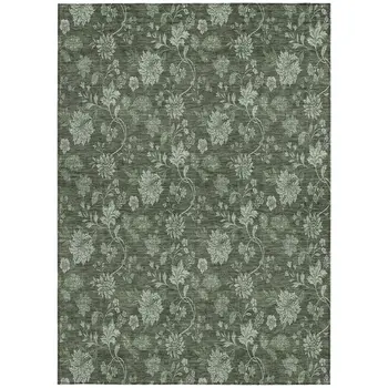 3' X 5' Olive Green And Artichoke Green Floral Washable Indoor Outdoor Area Rug