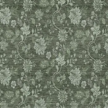 5' X 8' Olive Green And Artichoke Green Floral Washable Indoor Outdoor Area Rug