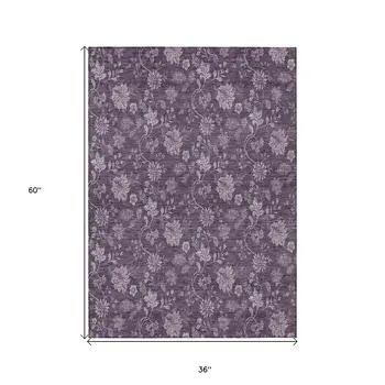 3' X 5' Plum Purple And Lavender Floral Washable Indoor Outdoor Area Rug