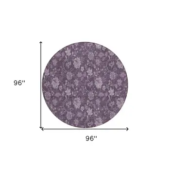 8' Plum Purple And Lavender Round Floral Washable Indoor Outdoor Area Rug