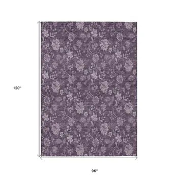 8' X 10' Plum Purple And Lavender Floral Washable Indoor Outdoor Area Rug
