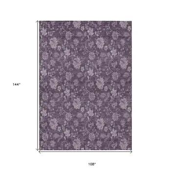 9' X 12' Plum Purple And Lavender Floral Washable Indoor Outdoor Area Rug