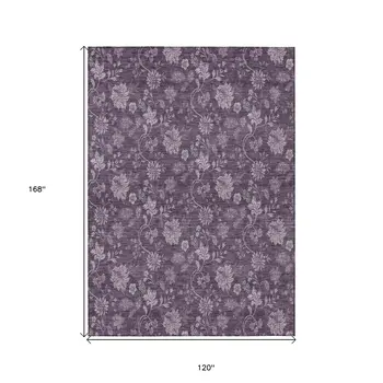 10' X 14' Plum Purple And Lavender Floral Washable Indoor Outdoor Area Rug