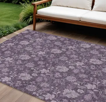 10' X 14' Plum Purple And Lavender Floral Washable Indoor Outdoor Area Rug