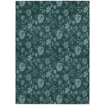 3' X 5' Teal Blue And Aqua Floral Washable Indoor Outdoor Area Rug