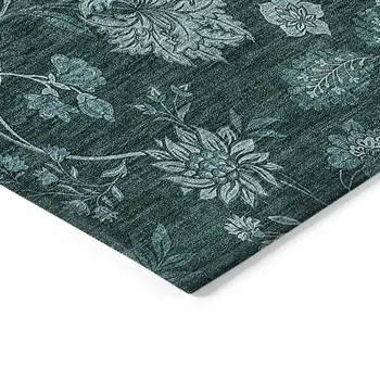5' X 8' Teal Blue And Aqua Floral Washable Indoor Outdoor Area Rug