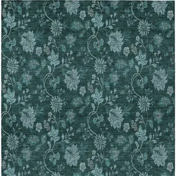 8' X 10' Teal Blue And Aqua Floral Washable Indoor Outdoor Area Rug