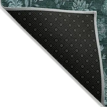 9' X 12' Teal Blue And Aqua Floral Washable Indoor Outdoor Area Rug