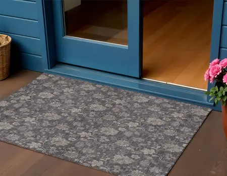 3' X 5' Taupe And Beige Floral Washable Indoor Outdoor Area Rug