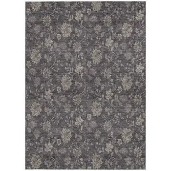 9' X 12' Taupe And Beige Floral Washable Indoor Outdoor Area Rug