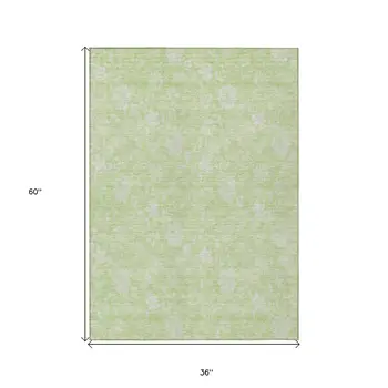 3' X 5' Artichoke Green Mint Green And Ivory Floral Washable Indoor Outdoor Area Rug