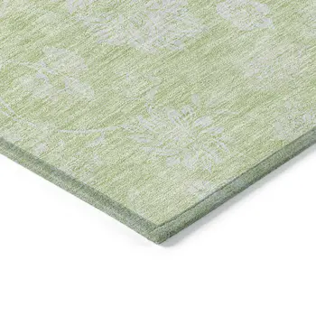 3' X 5' Artichoke Green Mint Green And Ivory Floral Washable Indoor Outdoor Area Rug