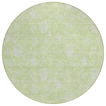 8' Artichoke Green Mint Green And Ivory Round Floral Washable Indoor Outdoor Area Rug