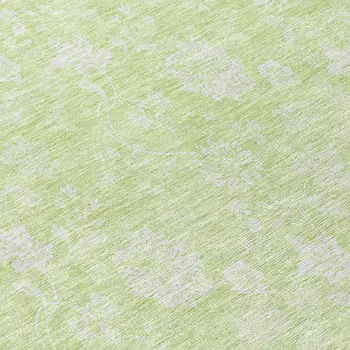 8' Artichoke Green Mint Green And Ivory Round Floral Washable Indoor Outdoor Area Rug