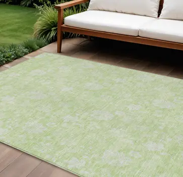 10' X 14' Artichoke Green Mint Green And Ivory Floral Washable Indoor Outdoor Area Rug