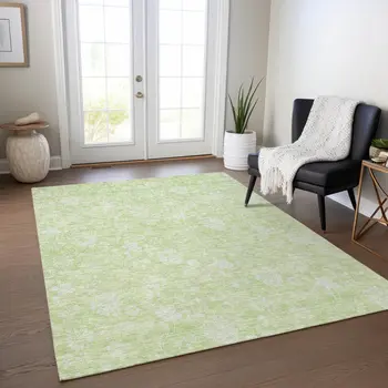 10' X 14' Artichoke Green Mint Green And Ivory Floral Washable Indoor Outdoor Area Rug