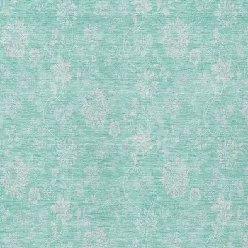 5' X 8' Aqua And Ivory Floral Washable Indoor Outdoor Area Rug