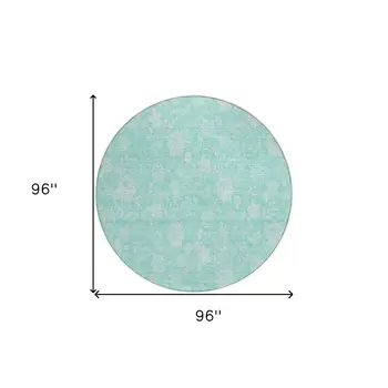 8' Aqua And Ivory Round Floral Washable Indoor Outdoor Area Rug