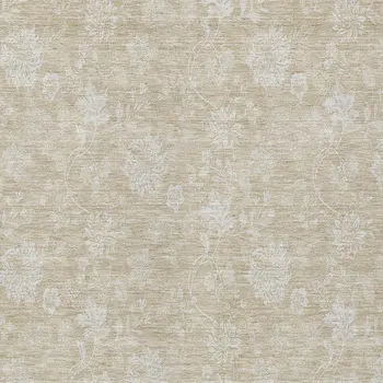 3' X 5' Beige Tan And Ivory Floral Washable Indoor Outdoor Area Rug