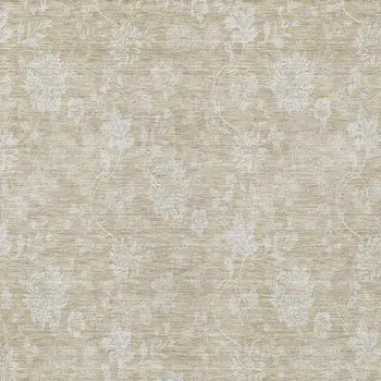 8' X 10' Beige Tan And Ivory Floral Washable Indoor Outdoor Area Rug