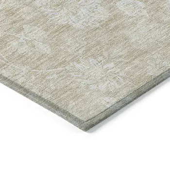 10' X 14' Beige Tan And Ivory Floral Washable Indoor Outdoor Area Rug