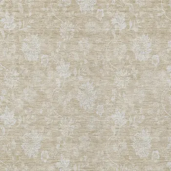10' X 14' Beige Tan And Ivory Floral Washable Indoor Outdoor Area Rug