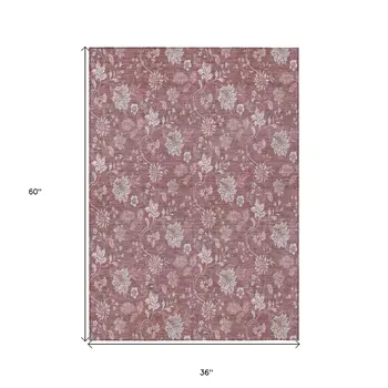 3' X 5' Blush Pink And Mauve Floral Washable Indoor Outdoor Area Rug