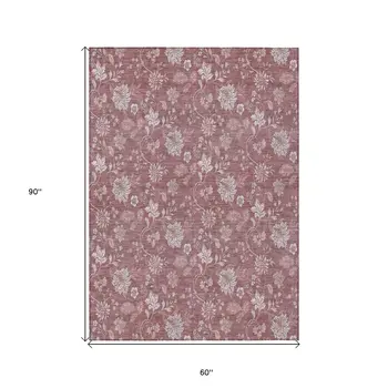 5' X 8' Blush Pink And Mauve Floral Washable Indoor Outdoor Area Rug