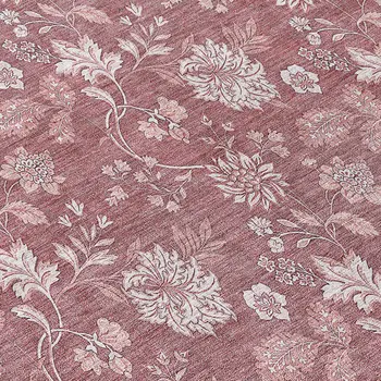 8' Blush Pink And Mauve Round Floral Washable Indoor Outdoor Area Rug