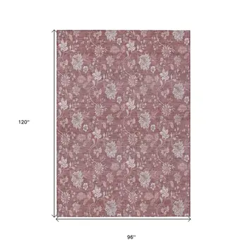 8' X 10' Blush Pink And Mauve Floral Washable Indoor Outdoor Area Rug