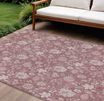 8' X 10' Blush Pink And Mauve Floral Washable Indoor Outdoor Area Rug