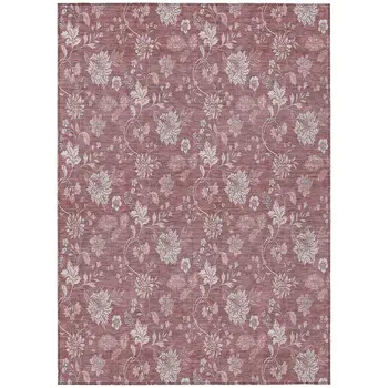 10' X 14' Blush Pink And Mauve Floral Washable Indoor Outdoor Area Rug