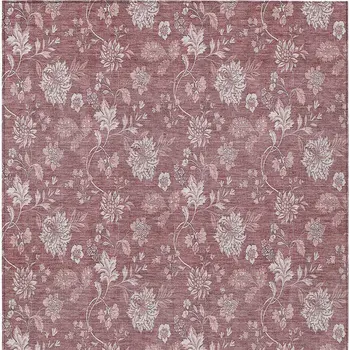 10' X 14' Blush Pink And Mauve Floral Washable Indoor Outdoor Area Rug