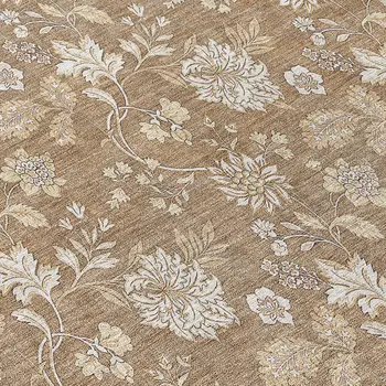 8' Copper And Beige Round Floral Washable Indoor Outdoor Area Rug