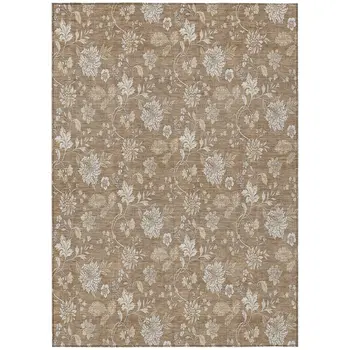 9' X 12' Copper And Beige Floral Washable Indoor Outdoor Area Rug