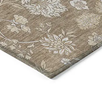 9' X 12' Copper And Beige Floral Washable Indoor Outdoor Area Rug