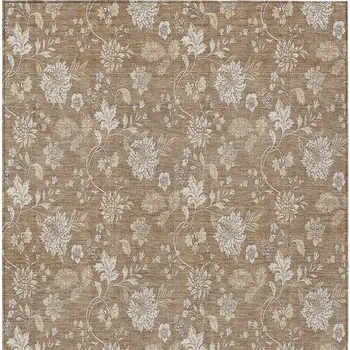 10' X 14' Copper And Beige Floral Washable Indoor Outdoor Area Rug