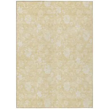 3' X 5' Yellow Wheat And Ivory Floral Washable Indoor Outdoor Area Rug
