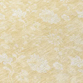 8' Yellow Wheat And Ivory Round Floral Washable Indoor Outdoor Area Rug