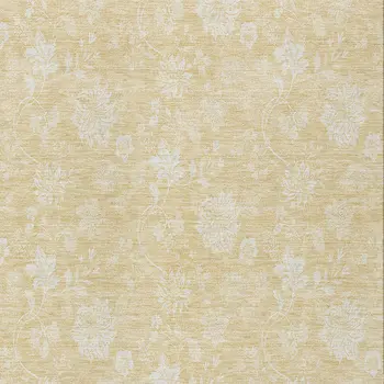 8' X 10' Yellow Wheat And Ivory Floral Washable Indoor Outdoor Area Rug