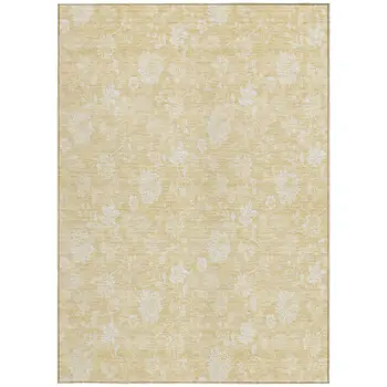 8' X 10' Yellow Wheat And Ivory Floral Washable Indoor Outdoor Area Rug