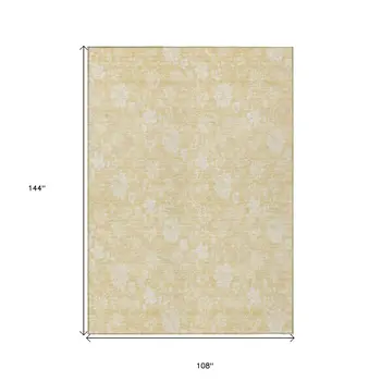 9' X 12' Yellow Wheat And Ivory Floral Washable Indoor Outdoor Area Rug