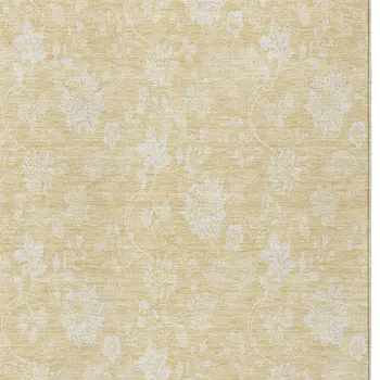 9' X 12' Yellow Wheat And Ivory Floral Washable Indoor Outdoor Area Rug
